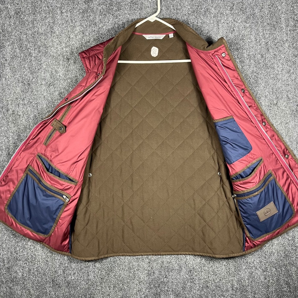 Peter Millar Quilted Vest Mens XL Burgundy Essex Fleece Lined Snap Front Pockets - Picture 3 of 12